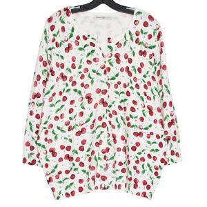 Cardigan Sweater Cherry Fruit Cottage Coquette Retro Rockabilly Button Up 1X